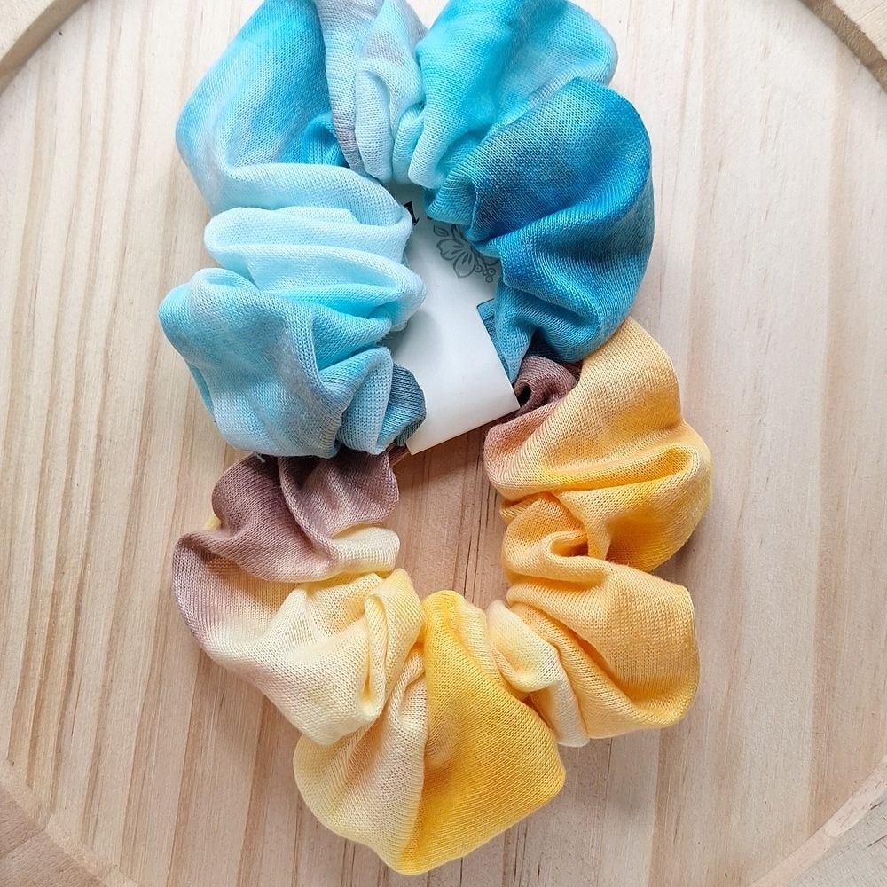 SOFT tiedye scrunchies Blue and yellow